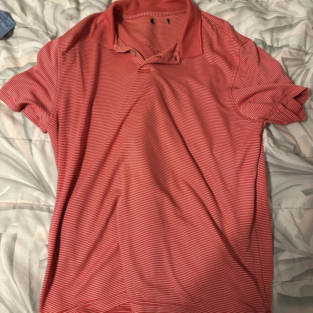 Red and white striped polo